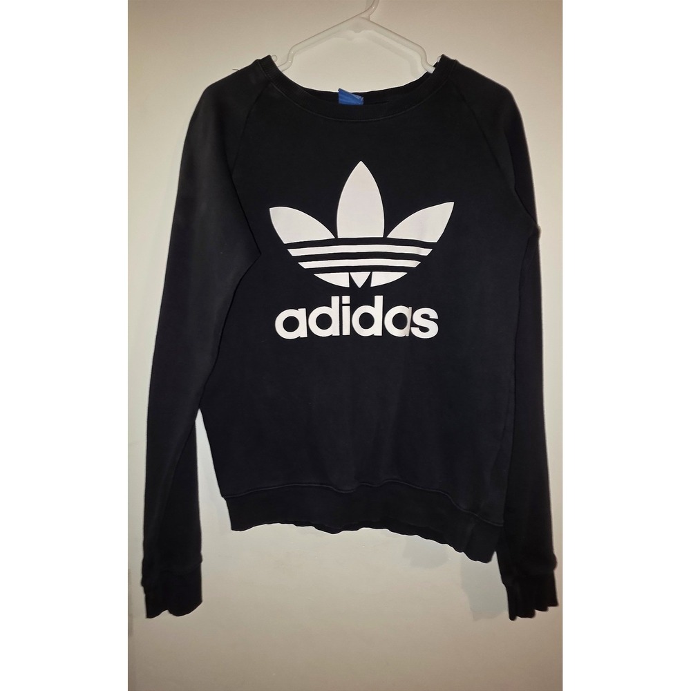 Adidas Originals Trefoil Crewneck Sweatshirt Black White Logo AY7791 Mens Medium